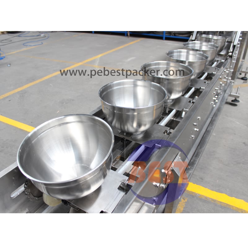 Inclined Bowl Conveyor for Frozen Seafood noodles in food production line